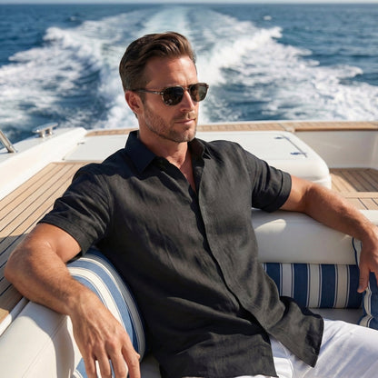 Camisa ligera de lino con cuello Kent para hombre