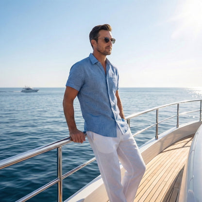 Camisa ligera de lino con cuello Kent para hombre
