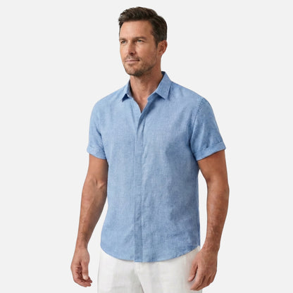 Camisa ligera de lino con cuello Kent para hombre