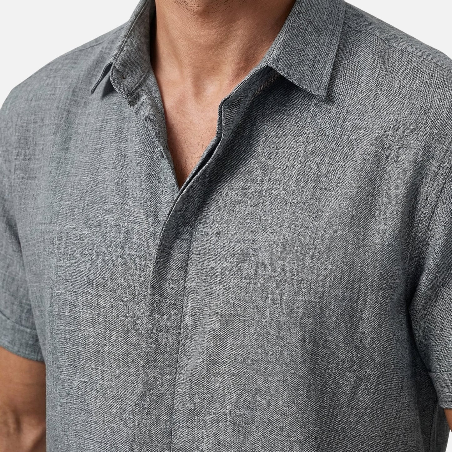 Camisa ligera de lino con cuello Kent para hombre