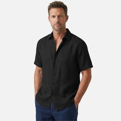 Camisa de lino de verano de manga corta con corte relajado para hombre