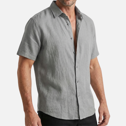 Camisa de lino de verano de manga corta con corte relajado para hombre