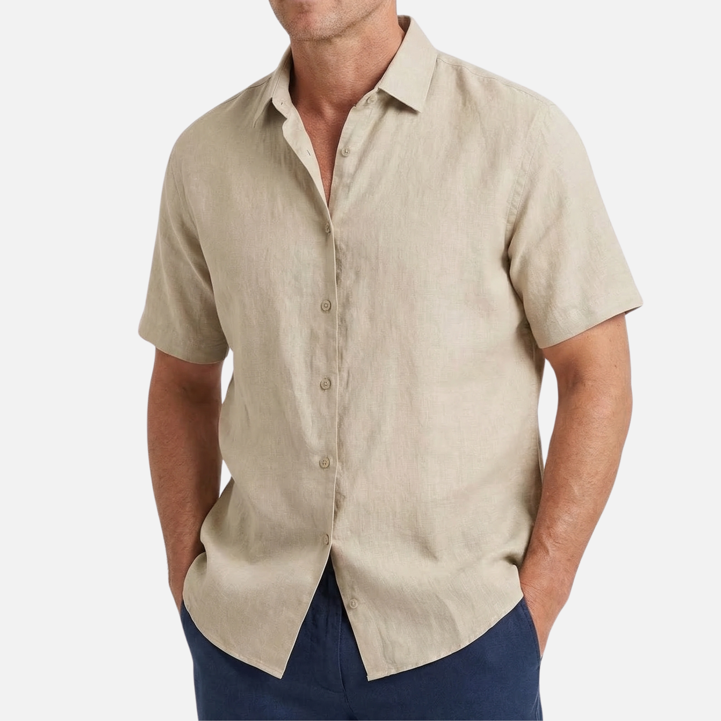 Camisa de lino de verano de manga corta con corte relajado para hombre