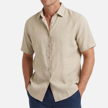 Camisa de lino de verano de manga corta con corte relajado para hombre