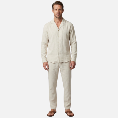 Conjunto ligero de lino de verano con cuello de solapa para hombre