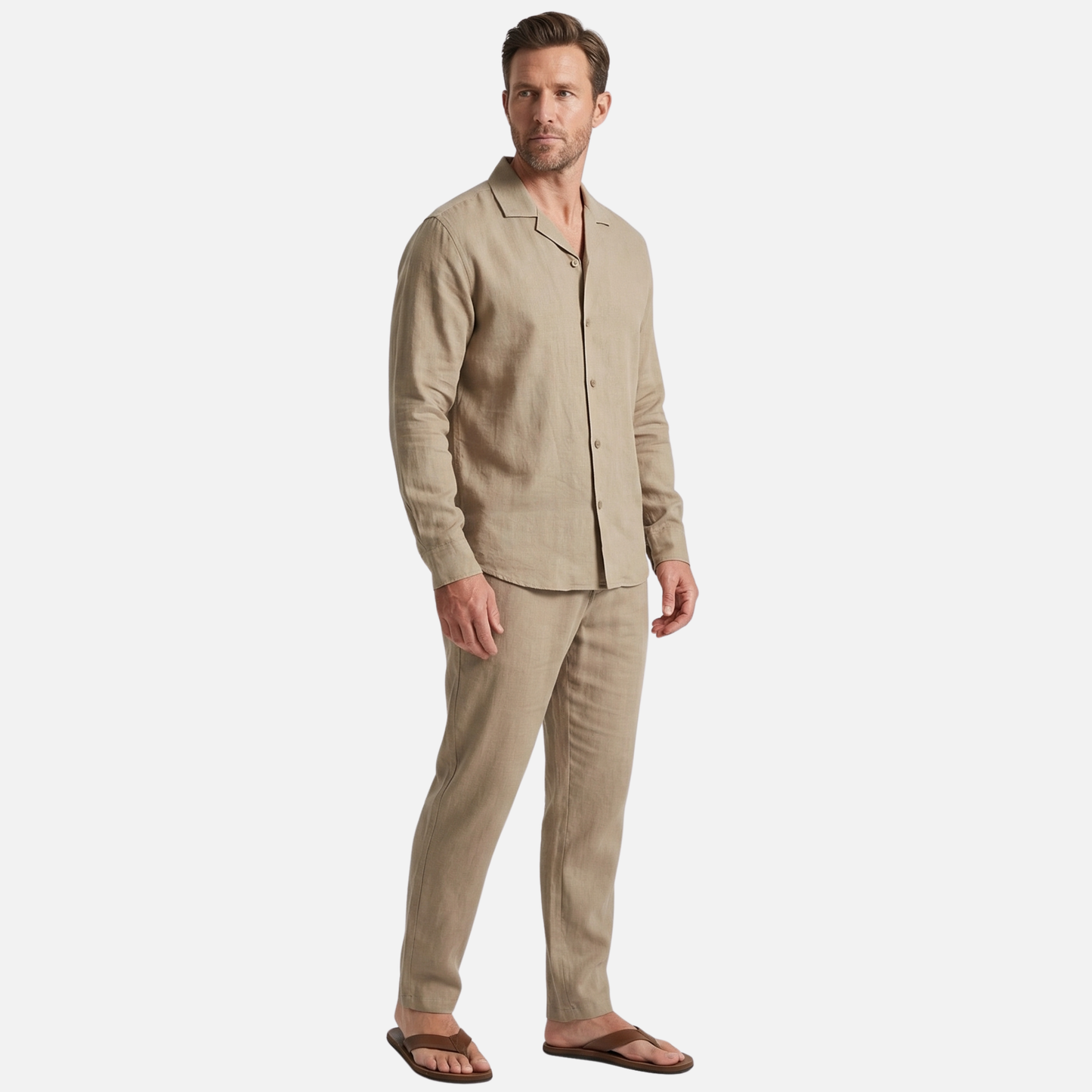 Conjunto ligero de lino de verano con cuello de solapa para hombre