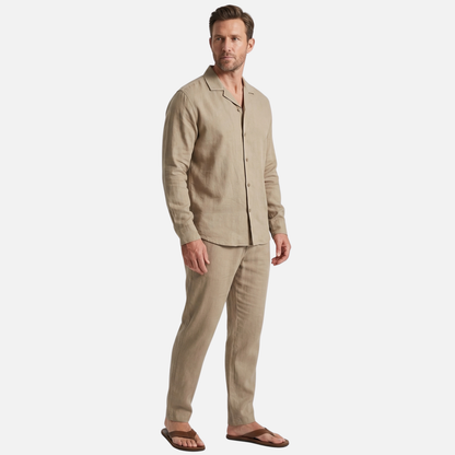 Conjunto ligero de lino de verano con cuello de solapa para hombre