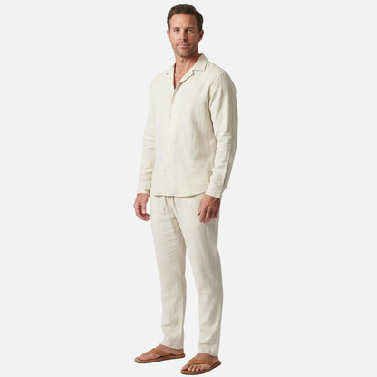 Conjunto ligero de lino de verano con cuello de solapa para hombre