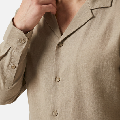 Conjunto ligero de lino de verano con cuello de solapa para hombre