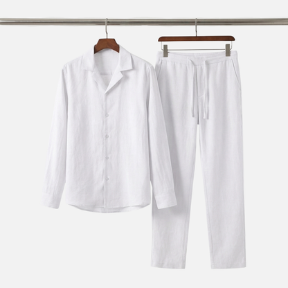 Conjunto ligero de lino de verano con cuello de solapa para hombre