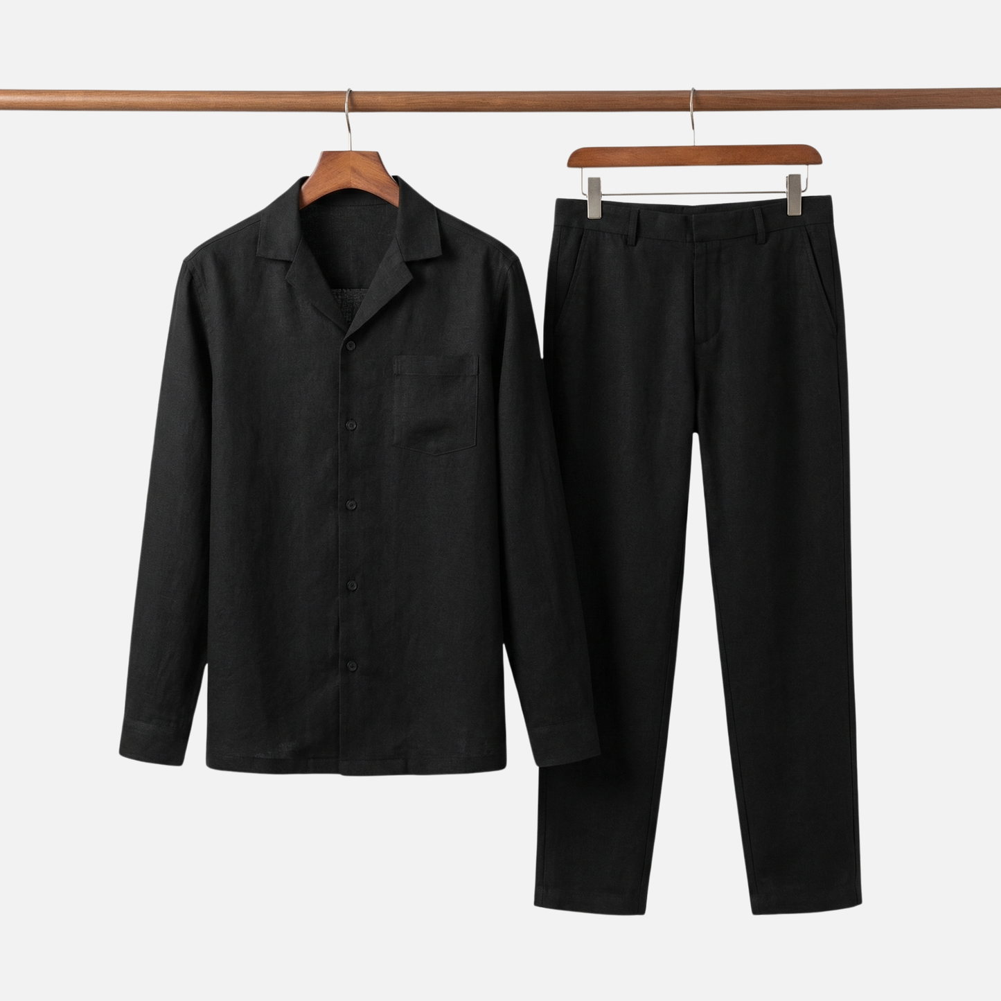 Conjunto ligero de lino de verano con cuello de solapa para hombre