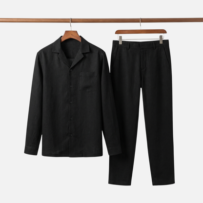 Conjunto ligero de lino de verano con cuello de solapa para hombre