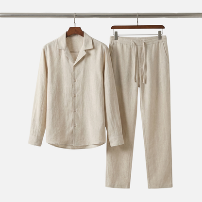 Conjunto ligero de lino de verano con cuello de solapa para hombre