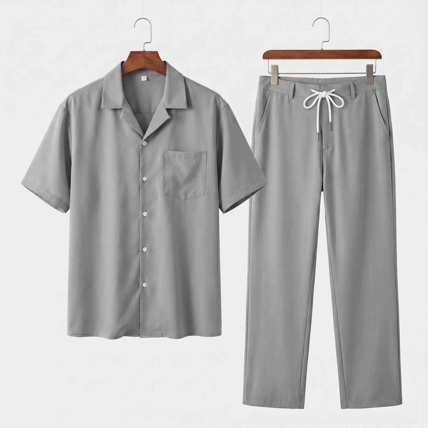 Conjunto de camisa de lino de manga corta y pantalón con cordón para hombre