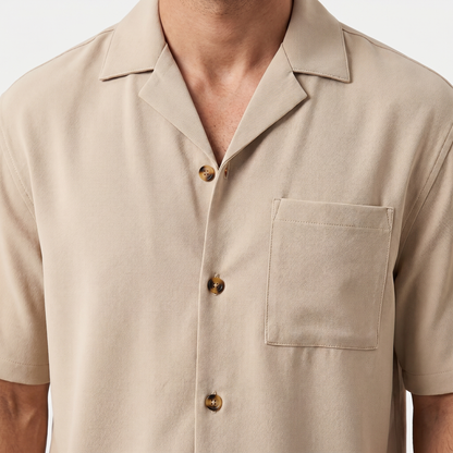 Conjunto de camisa de lino de manga corta y pantalón con cordón para hombre