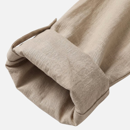 Camisa de lino con escote Henley y mangas remangadas para hombre