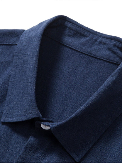 Conjunto de camisa de manga corta y pantalones cortos de mezcla de lino para hombre