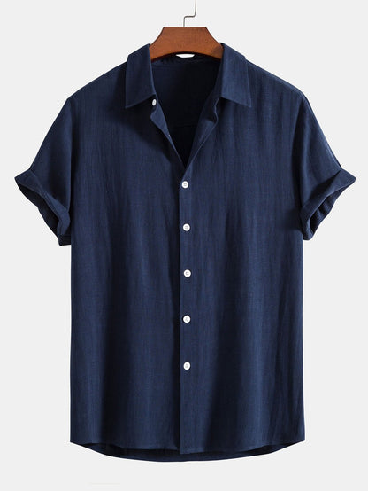 Conjunto de camisa de manga corta y pantalones cortos de mezcla de lino para hombre