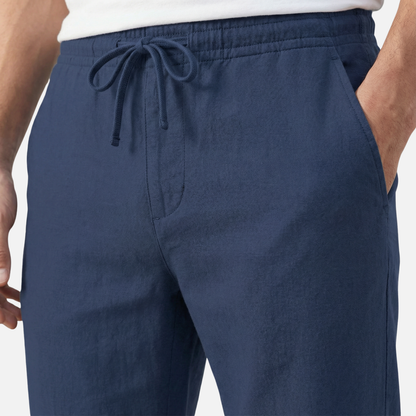 Pantalón de lino con cintura elástica y bolsillos laterales para hombre