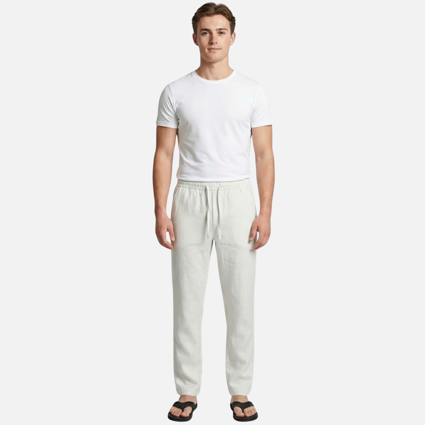Pantalón de lino con cintura elástica y bolsillos laterales para hombre
