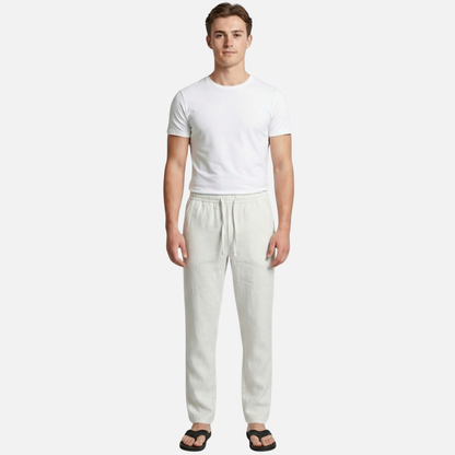 Pantalón de lino con cintura elástica y bolsillos laterales para hombre