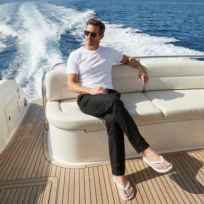 Pantalón de lino con cintura elástica y bolsillos laterales para hombre