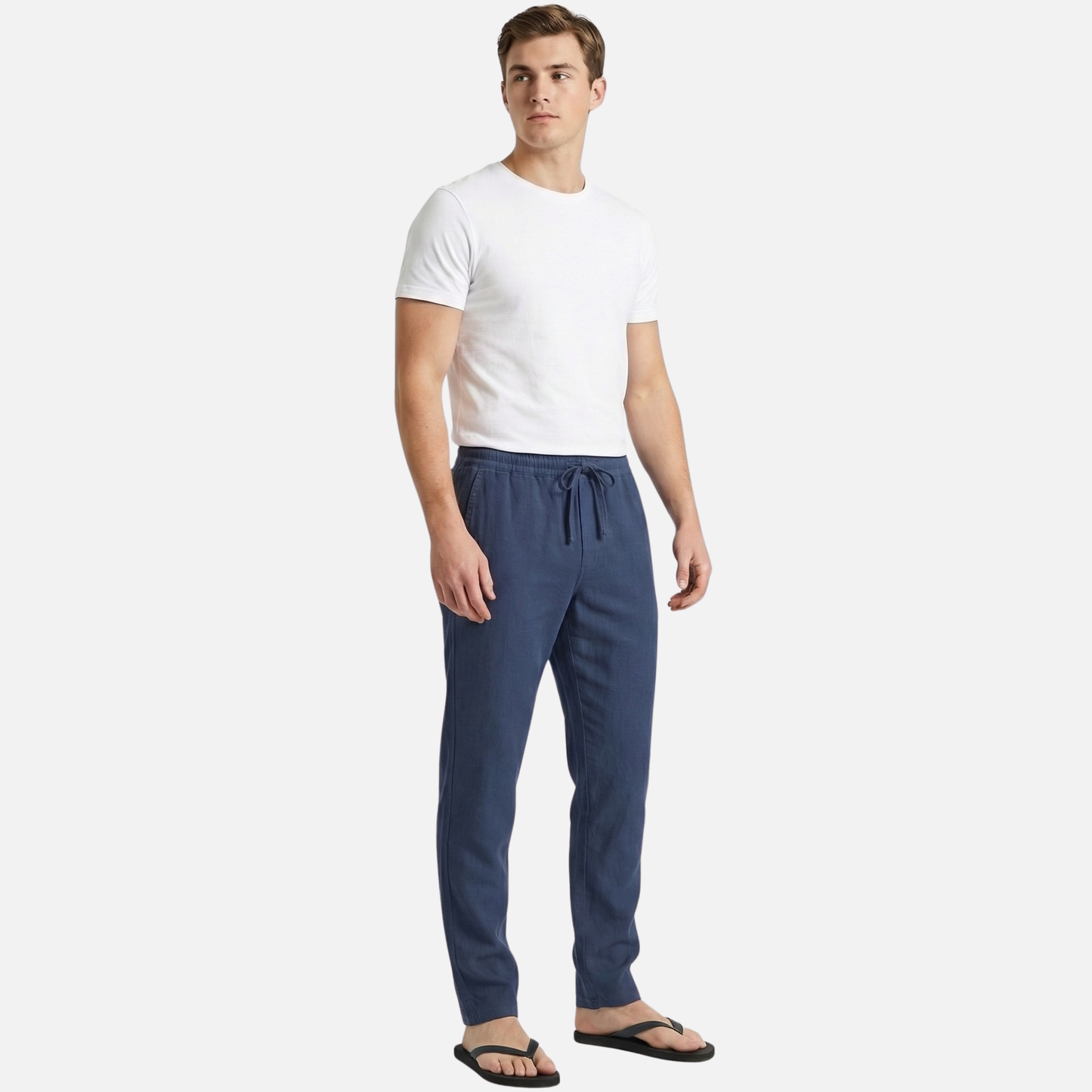 Pantalón de lino con cintura elástica y bolsillos laterales para hombre