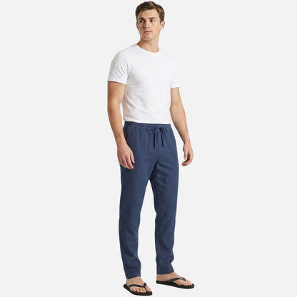 Pantalón de lino con cintura elástica y bolsillos laterales para hombre
