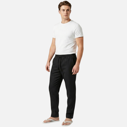 Pantalón de lino con cintura elástica y bolsillos laterales para hombre