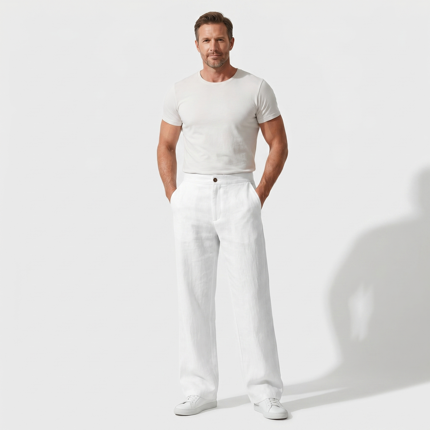 Pantalón de lino de corte suelto con pierna recta para hombre
