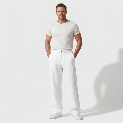Pantalón de lino de corte suelto con pierna recta para hombre