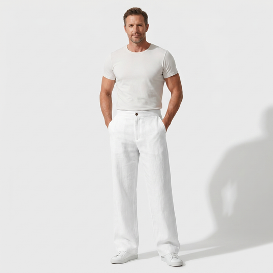 Pantalón de lino de corte suelto con pierna recta para hombre