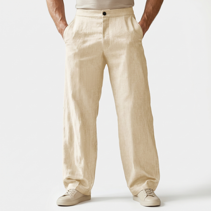 Pantalón de lino de corte suelto con pierna recta para hombre