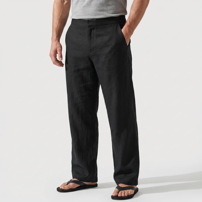 Pantalón de lino de corte suelto con pierna recta para hombre