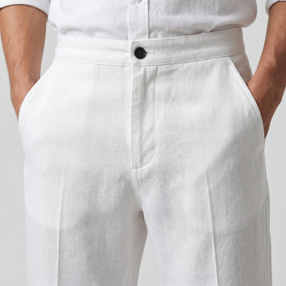 Pantalón de lino de corte suelto con pierna recta para hombre