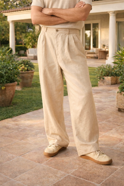 Pantalón de lino de corte suelto con pierna recta para hombre