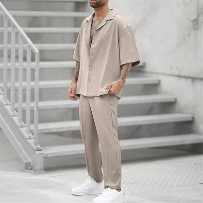Conjunto casual holgado de algodón y lino para hombre
