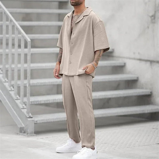 Conjunto casual holgado de algodón y lino para hombre