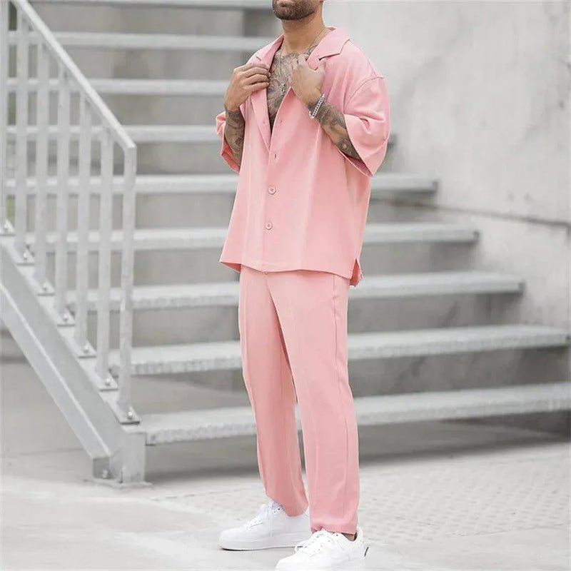 Conjunto casual holgado de algodón y lino para hombre