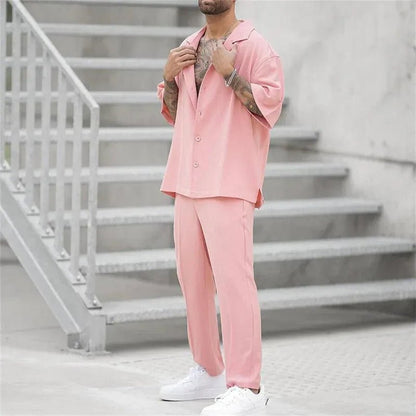 Conjunto casual holgado de algodón y lino para hombre