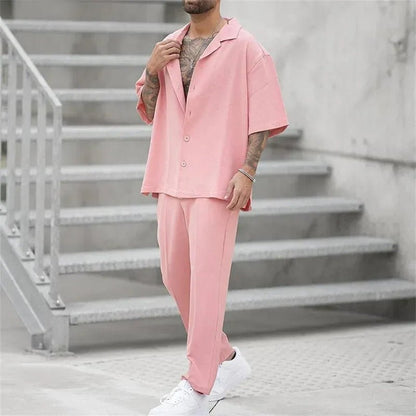 Conjunto casual holgado de algodón y lino para hombre