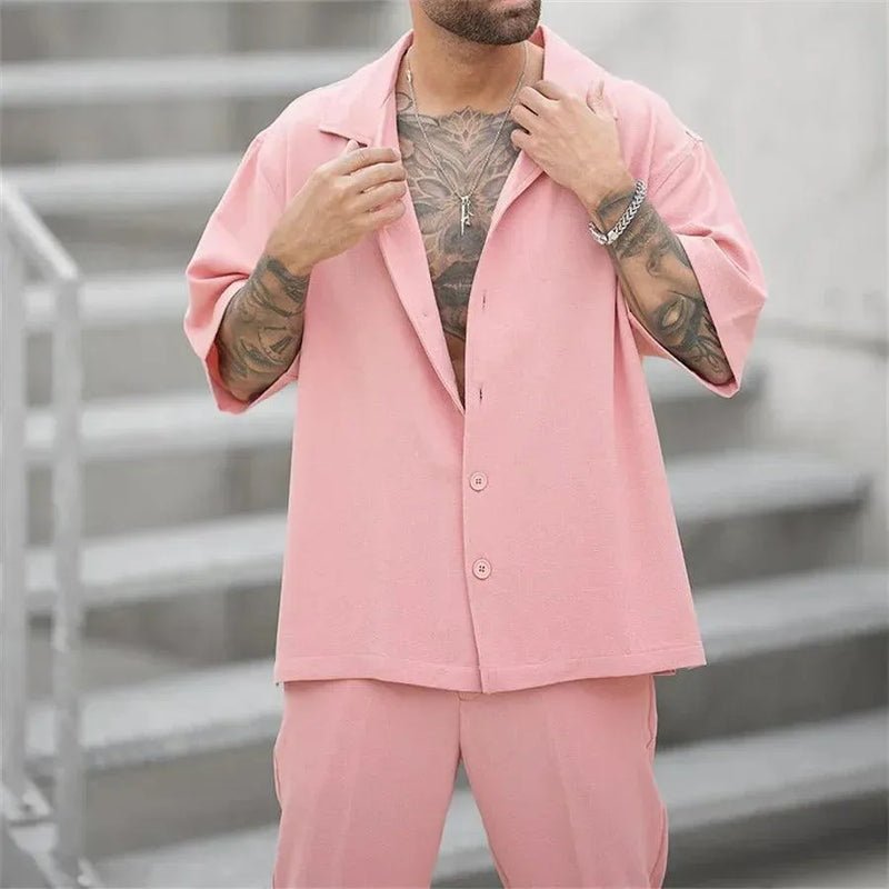 Conjunto casual holgado de algodón y lino para hombre