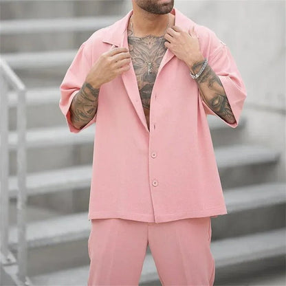 Conjunto casual holgado de algodón y lino para hombre