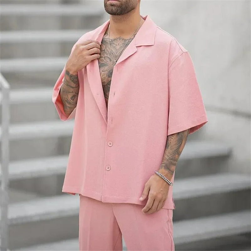 Conjunto casual holgado de algodón y lino para hombre