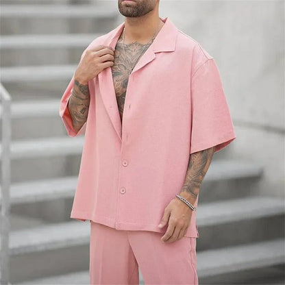 Conjunto casual holgado de algodón y lino para hombre