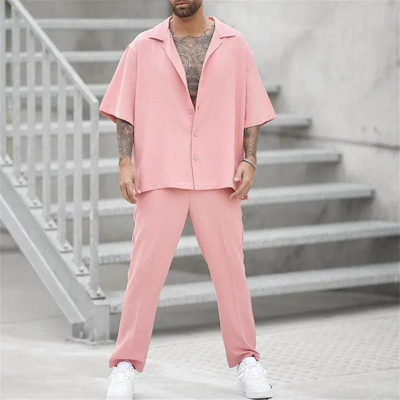 Conjunto casual holgado de algodón y lino para hombre