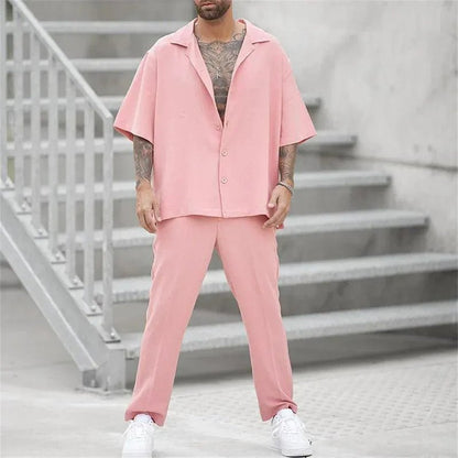 Conjunto casual holgado de algodón y lino para hombre