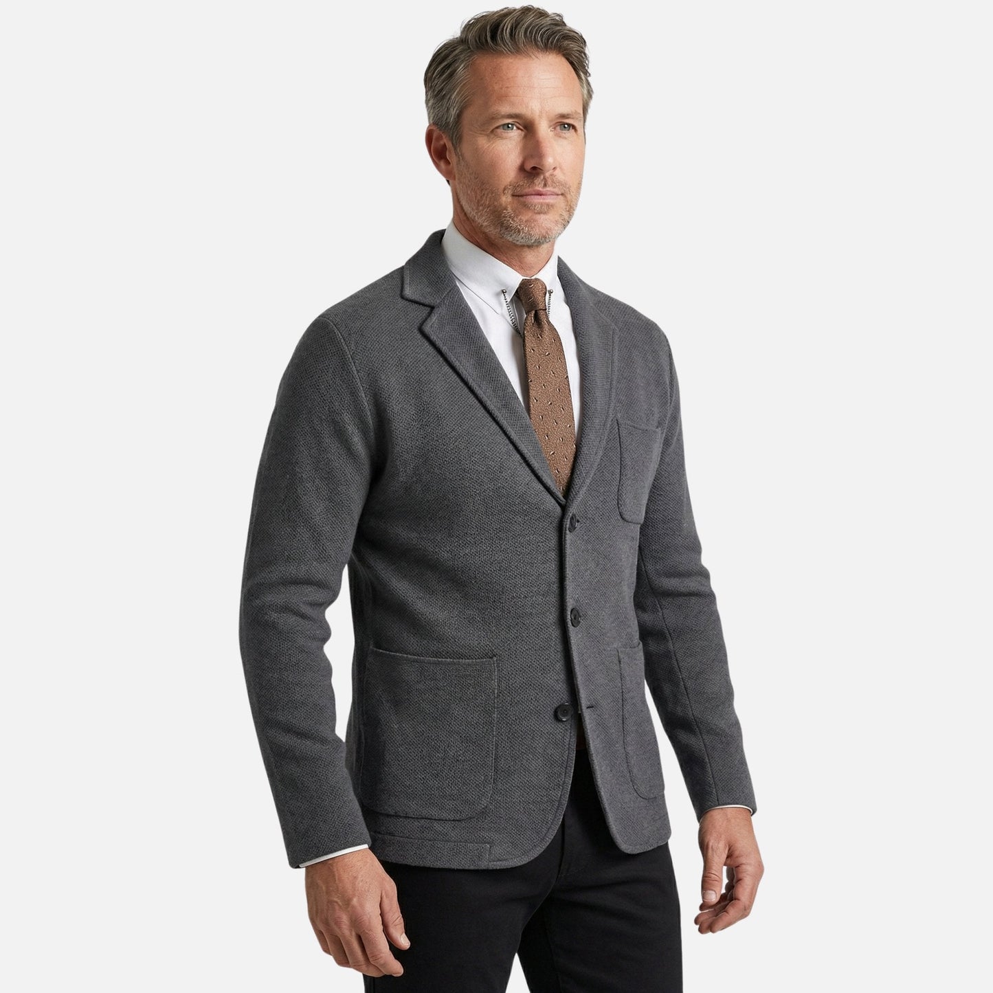 Blazer de punto fino casual con bolsillo en el pecho para hombre