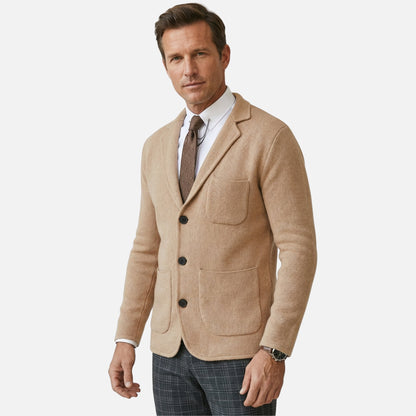 Blazer de punto fino casual con bolsillo en el pecho para hombre
