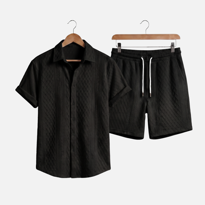 Conjunto casual de punto estructurado con shorts con cordón para hombre